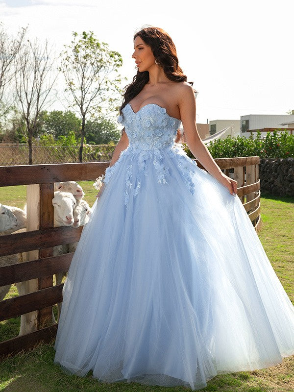 Ballkleid Tüll Applikationen Herzausschnitt Ärmellos Bodenlang Kleider Ballkleid Abendkleid