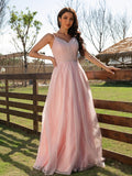 Vestido de noche de graduación con corte A/princesa, fruncido, escote en V, sin mangas y largo hasta el suelo