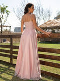 Vestido de noche de graduación con corte A/princesa, fruncido, escote en V, sin mangas y largo hasta el suelo