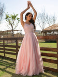 Vestido de noche de graduación con corte A/princesa, fruncido, escote en V, sin mangas y largo hasta el suelo