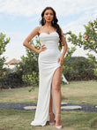 Vestido de fiesta de noche con corte en forma de tubo, charmeuse, fruncido, escote corazón, sin mangas, con cola larga