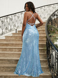 Sheath/Column Sequins Ruched V-neck Sleeveless Floor-Length Dresses Prom Evening Dress