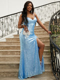 Sheath/Column Sequins Ruched V-neck Sleeveless Floor-Length Dresses Prom Evening Dress