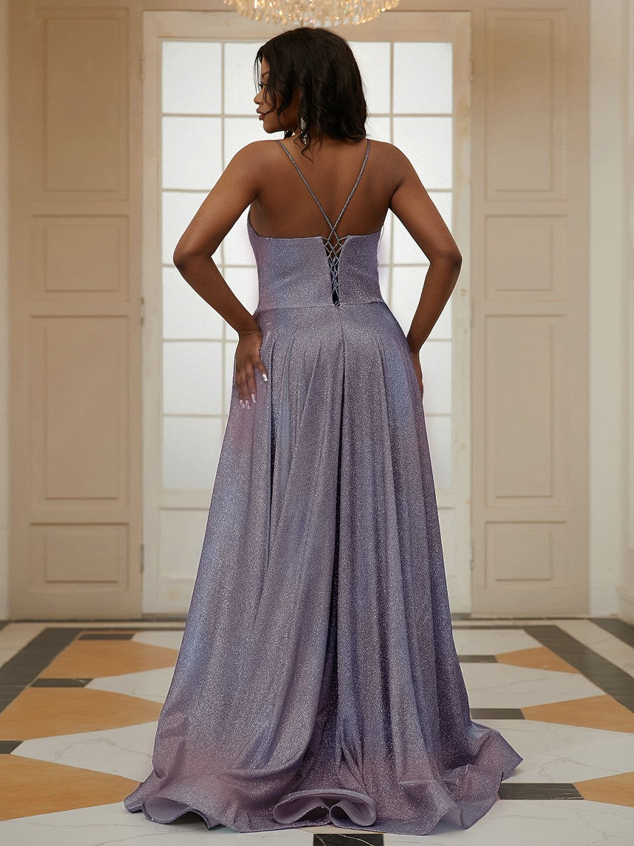 A-Line/Princess Ruffles Spaghetti Straps Sleeveless Sweep/Brush Train Dresses Prom Evening Dress