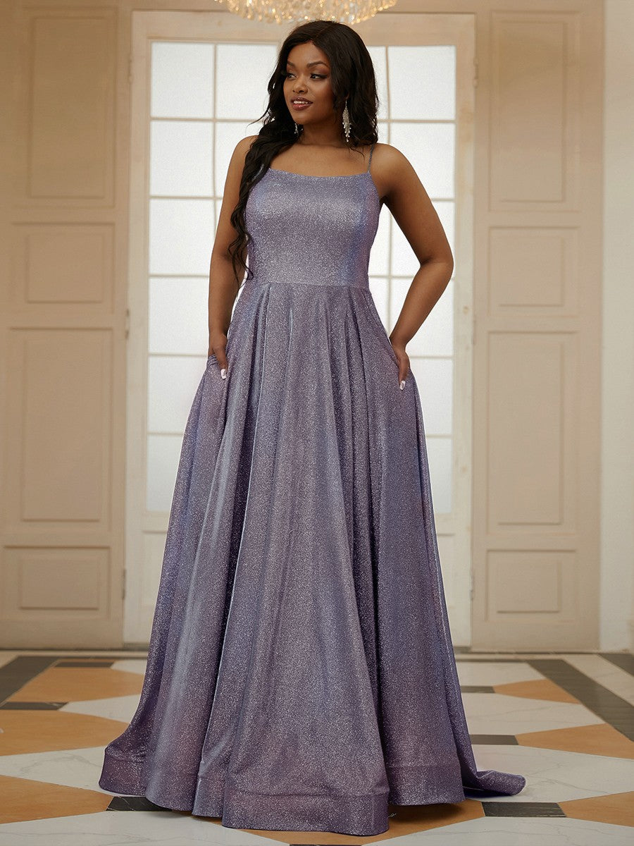 A-Line/Princess Ruffles Spaghetti Straps Sleeveless Sweep/Brush Train Dresses Prom Evening Dress