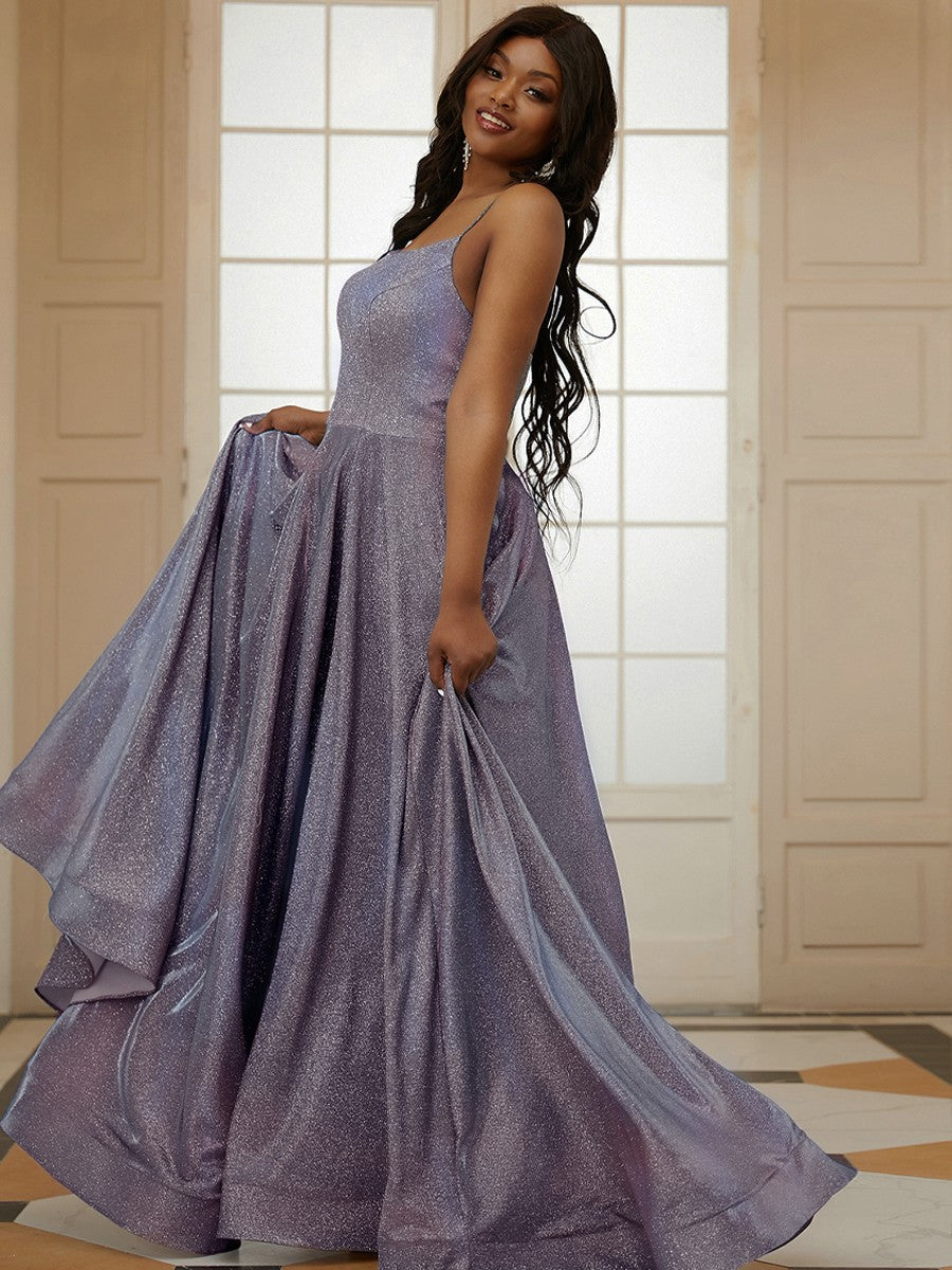 A-Line/Princess Ruffles Spaghetti Straps Sleeveless Sweep/Brush Train Dresses Prom Evening Dress