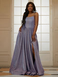 A-Line/Princess Ruffles Spaghetti Straps Sleeveless Sweep/Brush Train Dresses Prom Evening Dress