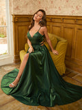 A-Line/Princess Ruffles V-neck Sleeveless Sweep/Brush Train Dresses Prom Evening Dress