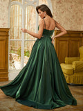A-Line/Princess Ruffles V-neck Sleeveless Sweep/Brush Train Dresses Prom Evening Dress