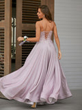 A-Line/Princess Applique V-neck Sleeveless Floor-Length Dresses Prom Evening Dress