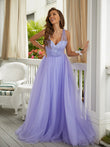 A-Line/Princess Tulle Lace Sweetheart Sleeveless Sweep/Brush Train Dresses Prom Evening Dress