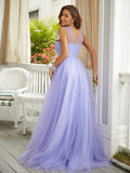 A-Line/Princess Tulle Lace Sweetheart Sleeveless Sweep/Brush Train Dresses Prom Evening Dress