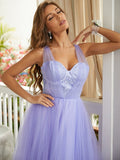 A-Line/Princess Tulle Lace Sweetheart Sleeveless Sweep/Brush Train Dresses Prom Evening Dress