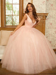 Ballkleid Tüll Rüschen V-Ausschnitt Ärmellos Bodenlang Kleider Abschlussball Abendkleid Ball Quinceanera Kleider