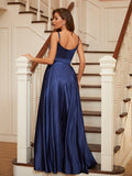A-Line/Princess Silk like Satin Ruffles V-neck Sleeveless Floor-Length Evening Dresses Prom Dress