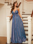 A-Line/Princess Ruffles V-neck Sleeveless Floor-Length Dresses Prom Evening Dress