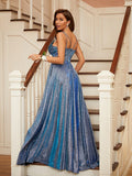 A-Line/Princess Ruffles V-neck Sleeveless Floor-Length Dresses Prom Evening Dress