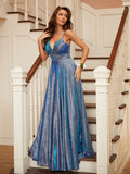 A-Line/Princess Ruffles V-neck Sleeveless Floor-Length Dresses Prom Evening Dress