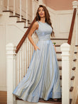 A-Linie/Princess-Linie Rüschen U-Ausschnitt Ärmellos Bodenlang Kleider Ball-/Abendkleid