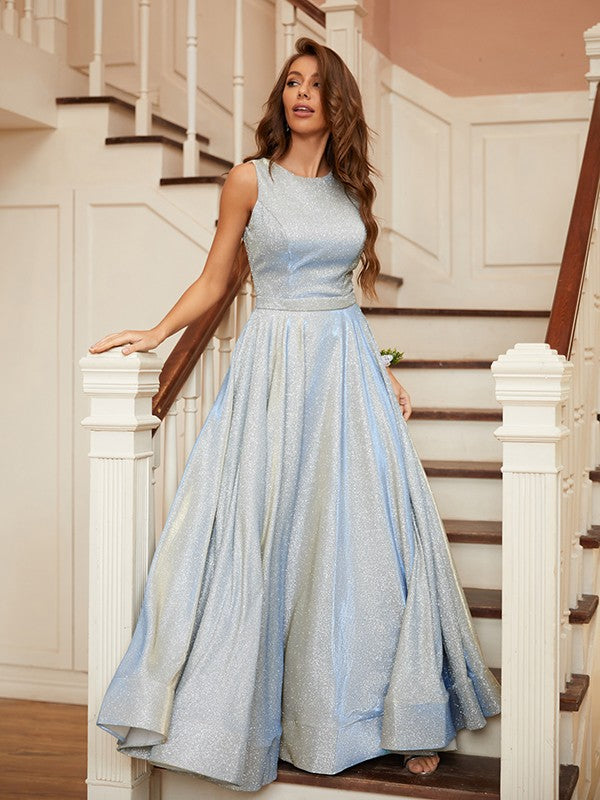 A-Linie/Princess-Linie Rüschen U-Ausschnitt Ärmellos Bodenlang Kleider Ball-/Abendkleid