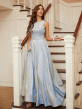 A-Linie/Princess-Linie Rüschen U-Ausschnitt Ärmellos Bodenlang Kleider Ball-/Abendkleid