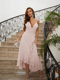 A-Line/Princess Ruffles V-neck Sleeveless Ankle-Length Evening Dresses Prom Dress