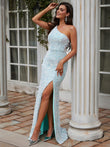 Sheath/Column Sequins One-Shoulder Sleeveless Sweep/Brush Train Dresses Prom Evening Dress