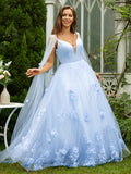 Vestidos de fiesta de quinceañera, corte A/princesa, tul, apliques, escote en V, sin mangas, con cola larga