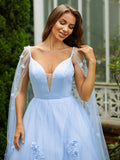 Vestidos de fiesta de quinceañera, corte A/princesa, tul, apliques, escote en V, sin mangas, con cola larga