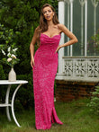 Sheath/Column Ruched Spaghetti Straps Sleeveless Floor-Length Dresses Prom Evening Dress