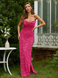 Sheath/Column Ruched Spaghetti Straps Sleeveless Floor-Length Dresses Prom Evening Dress