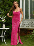 Sheath/Column Ruched Spaghetti Straps Sleeveless Floor-Length Dresses Prom Evening Dress