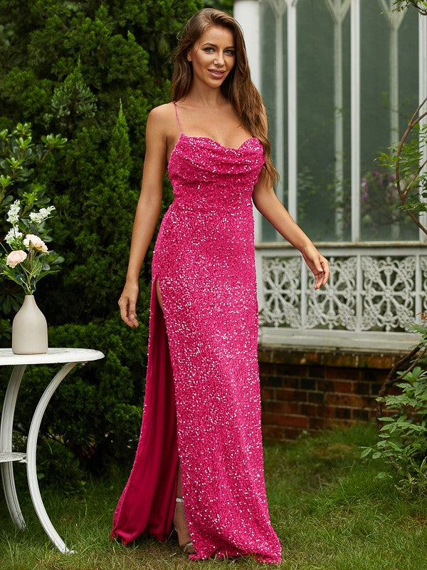 Sheath/Column Ruched Spaghetti Straps Sleeveless Floor-Length Dresses Prom Evening Dress