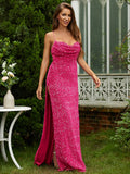 Sheath/Column Ruched Spaghetti Straps Sleeveless Floor-Length Dresses Prom Evening Dress