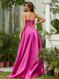 A-Line/Princess Satin Ruffles Strapless Sleeveless Sweep/Brush Train Dresses Prom Evening Dress