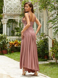 A-Line/Princess Charmeuse Ruched V-neck Sleeveless Ankle-Length Dresses Prom Evening Dress