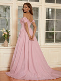 A-Line/Princess Stretch Crepe Ruffles Off-the-Shoulder Sleeveless Sweep/Brush Train Dresses Prom Evening Dress