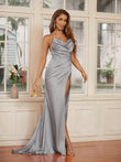 Sheath/Column Ruched Spaghetti Straps Sleeveless Sweep/Brush Train Dresses Prom Evening Dress