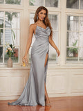 Sheath/Column Ruched Spaghetti Straps Sleeveless Sweep/Brush Train Dresses Prom Evening Dress