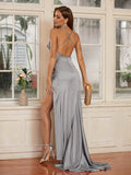 Sheath/Column Ruched Spaghetti Straps Sleeveless Sweep/Brush Train Dresses Prom Evening Dress
