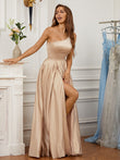 A-Line/Princess Satin Ruffles One-Shoulder Sleeveless Floor-Length Dresses Prom Evening Dress
