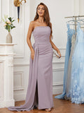 Etui-Linie/Säule Stretch Crepe Rüschen Trägerlos Ärmellos Sweep/Pinsel Zug Kleider Ball Abendkleid