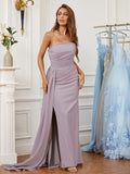 Etui-Linie/Säule Stretch Crepe Rüschen Trägerlos Ärmellos Sweep/Pinsel Zug Kleider Ball Abendkleid
