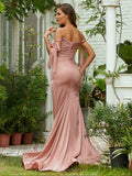Sheath/Column Ruched Off-the-Shoulder Sleeveless Sweep/Brush Train Dresses Evening Prom Dress
