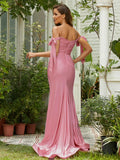 Sheath/Column Jersey Ruched Off-the-Shoulder Sleeveless Sweep/Brush Train Bridesmaid Dresses Evening Prom Dress