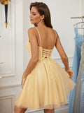 A-Line/Princess Lace V-neck Sleeveless Short/Mini Dresses Prom Homecoming Dress