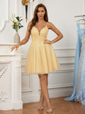 A-Line/Princess Lace V-neck Sleeveless Short/Mini Dresses Prom Homecoming Dress