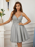 A-Line/Princess Lace V-neck Sleeveless Short/Mini Dresses Prom homecoming Dress