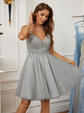 A-Line/Princess Lace V-neck Sleeveless Short/Mini Dresses Prom homecoming Dress