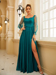 Vestido de fiesta de noche para madre de la novia, corte A/princesa, con volantes, mangas largas y cuadrados, largo hasta el suelo